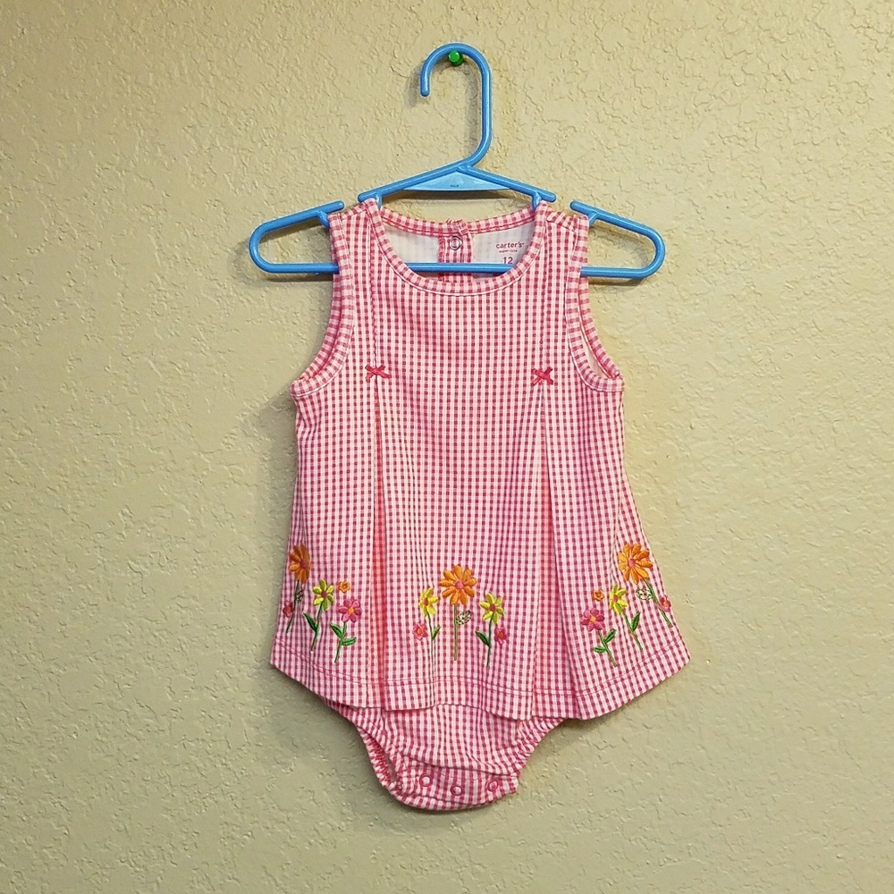 NWT Carters Girls checkered Romper with floral Des